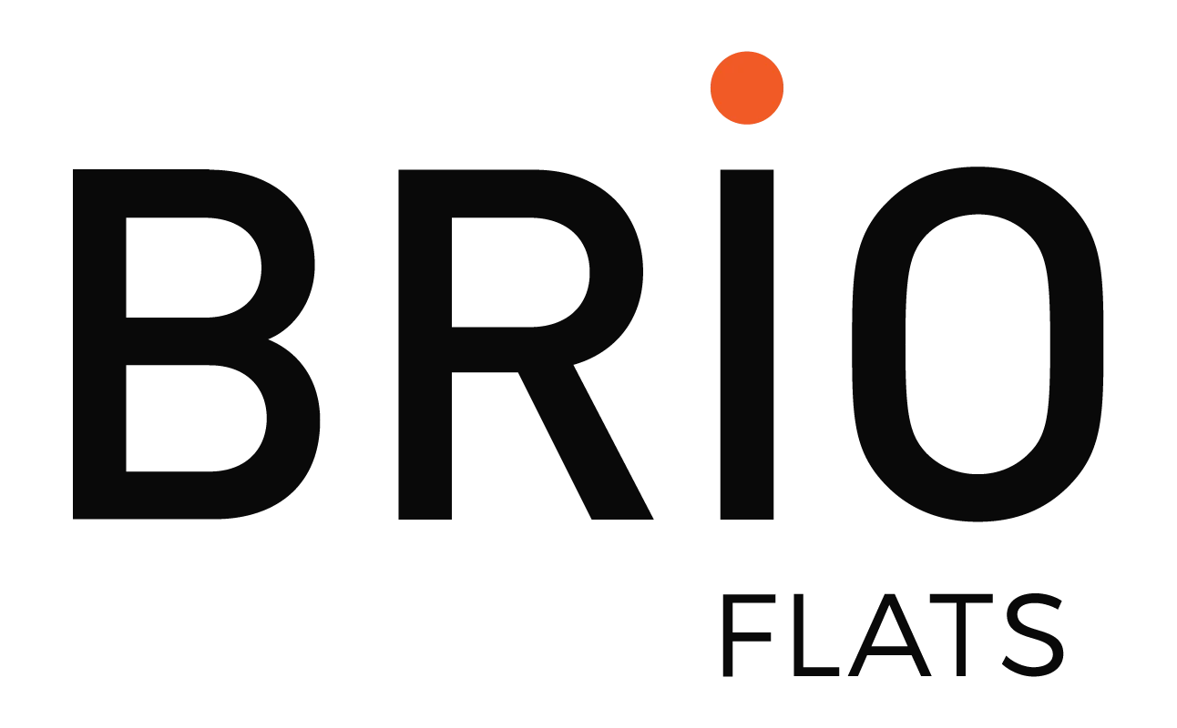 Brio Flats Brio Flats logo featuring the text 'BRIO' with a stylized orange dot above the 'I' and 'FLATS' in smaller text underneath.