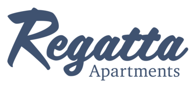Logo of Regatta Apartments featuring the word 'Regatta' in a stylized script font followed by 'Apartments' in a simpler font.