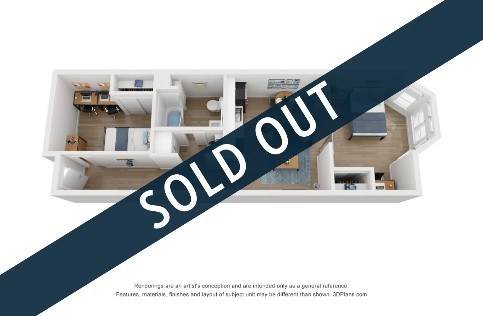 3D floor plan of a residential unit with a 'SOLD OUT' overlay text.