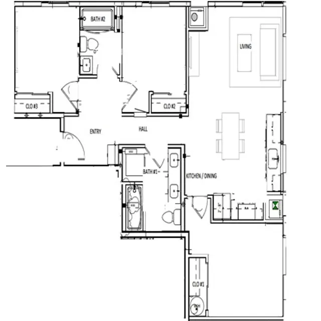 Two-Bedroom Apartment Floor Plan A detailed floor plan of an apartment showing various rooms and layout.