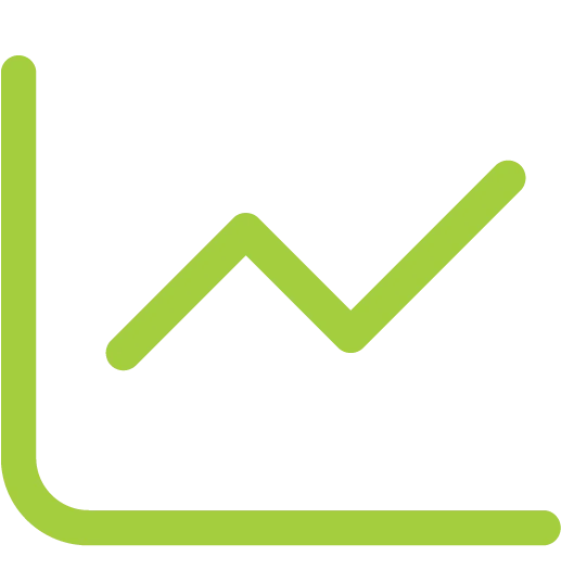 Stylized line chart icon in bright green.
