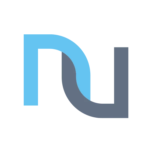 Logo featuring a stylized letter 'n' in blue and gray.