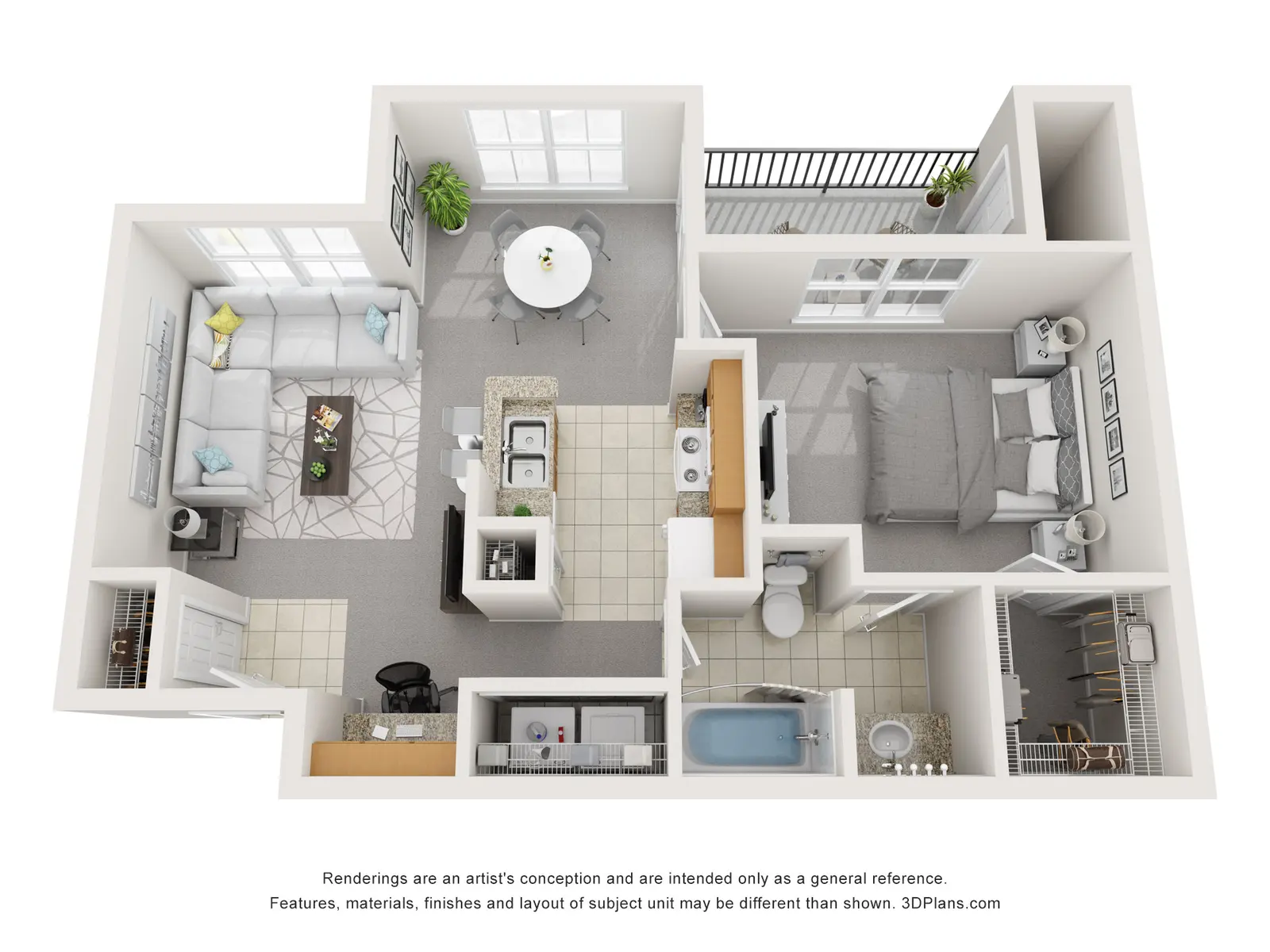 Modern Apartment Floor Plan A 2D floor plan of a modern apartment featuring a living room, dining area, kitchen, two bedrooms, and a bathroom.