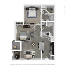 2 bedrooms; 2 bathrooms