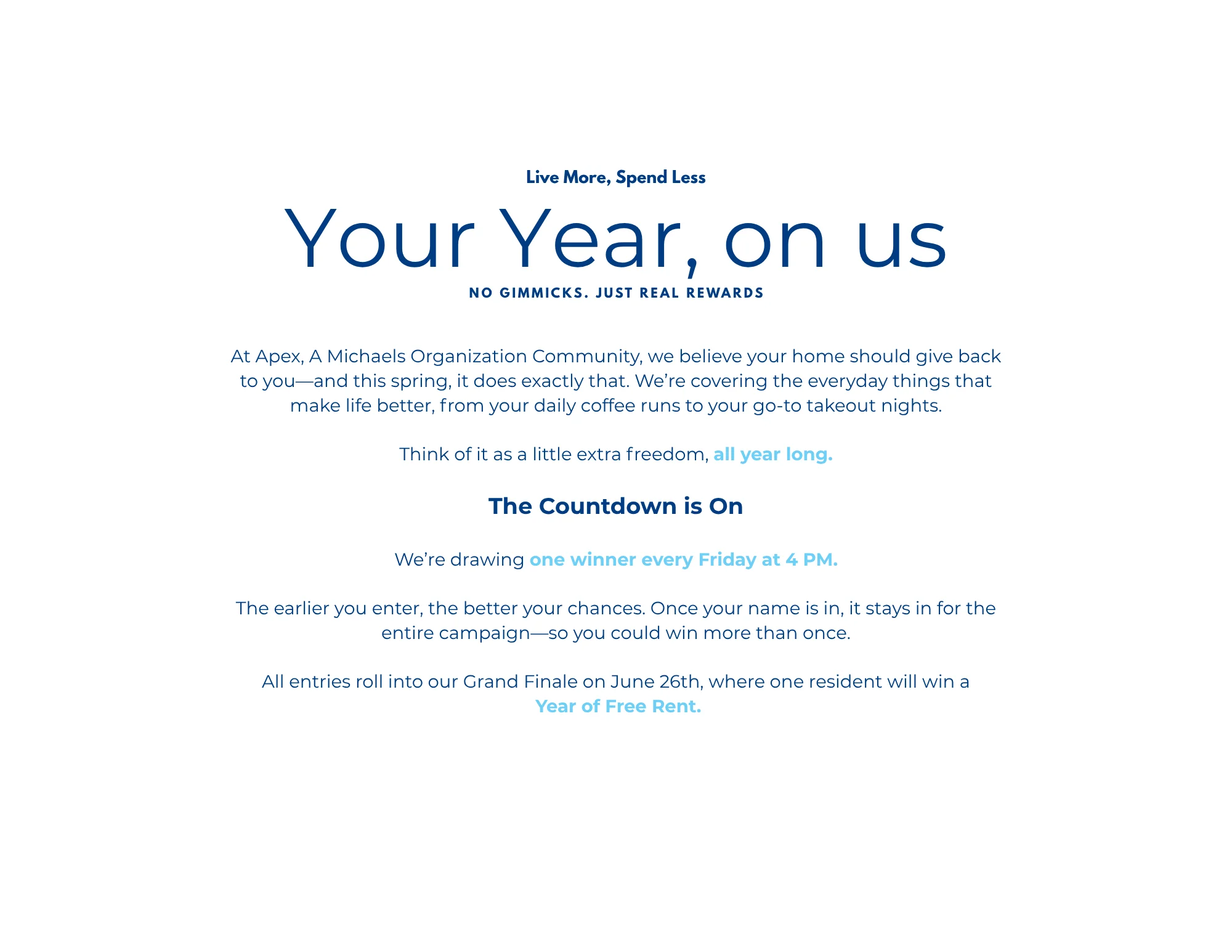 Promotional flyer for a contest offering rewards with the theme 'Your Year, on us'.