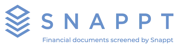 SNAPPT Logo of Snappt, featuring stylized stacking shapes and the brand name in blue, with the tagline 'Financial documents screened by Snappt.'