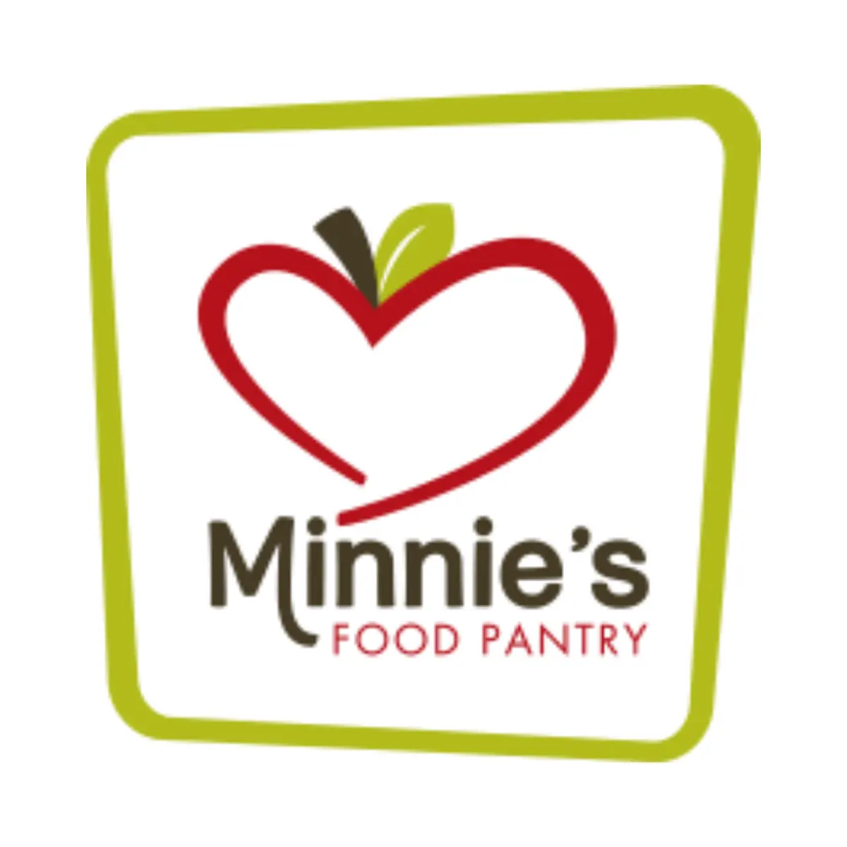 Logo of Minnie's Food Pantry featuring a heart design with an apple at the top.
