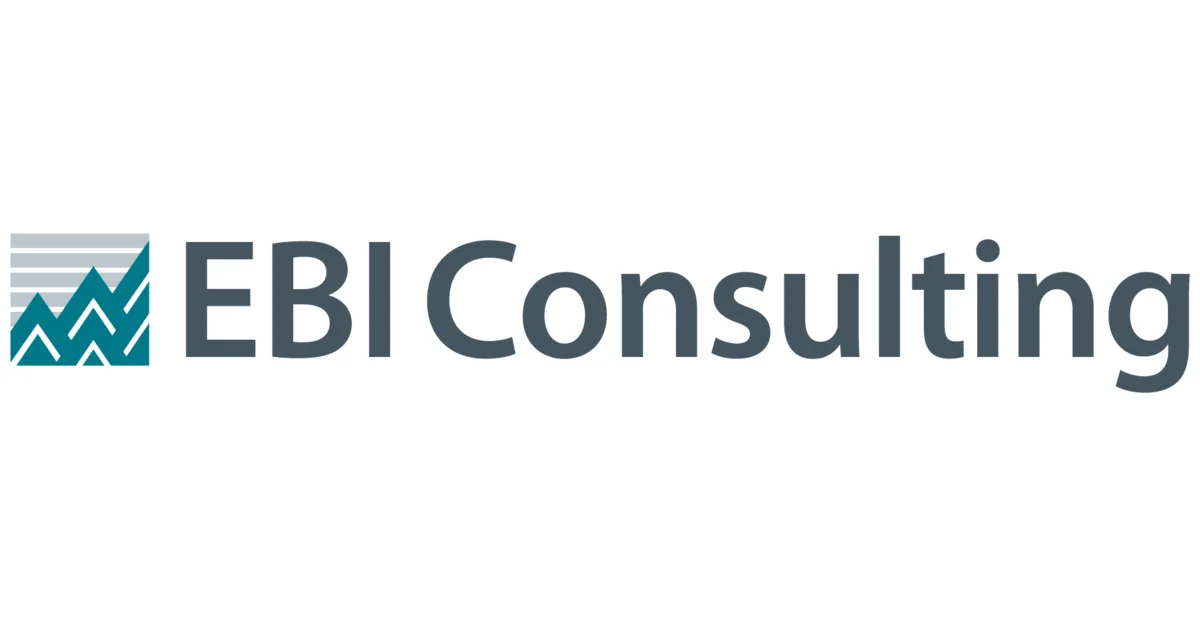 Logo of EBI Consulting with a stylized mountain graphic and text. The logo features a blue and gray color scheme.