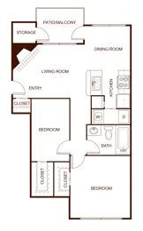 2 bedroom; 1 bathroom