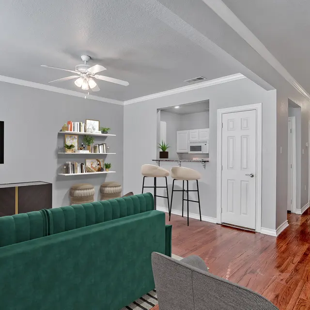 The Sasha at University - Living Room, Interior Design, Wood