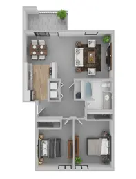 2 Bedroom 1 Bath- B- 60%