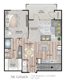The Gatwick | 1 Bed | 1 Bath | 11F-Garage