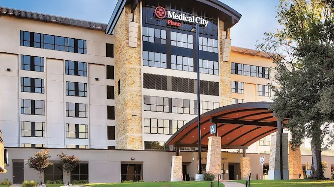 Exterior view of Medical City Plano hospital building with a modern entrance.