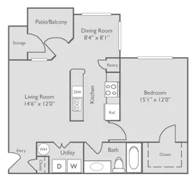 A3U-1 bedroom, 1 bathroom