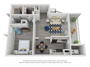 1x1C Renovated 745 sq ft
