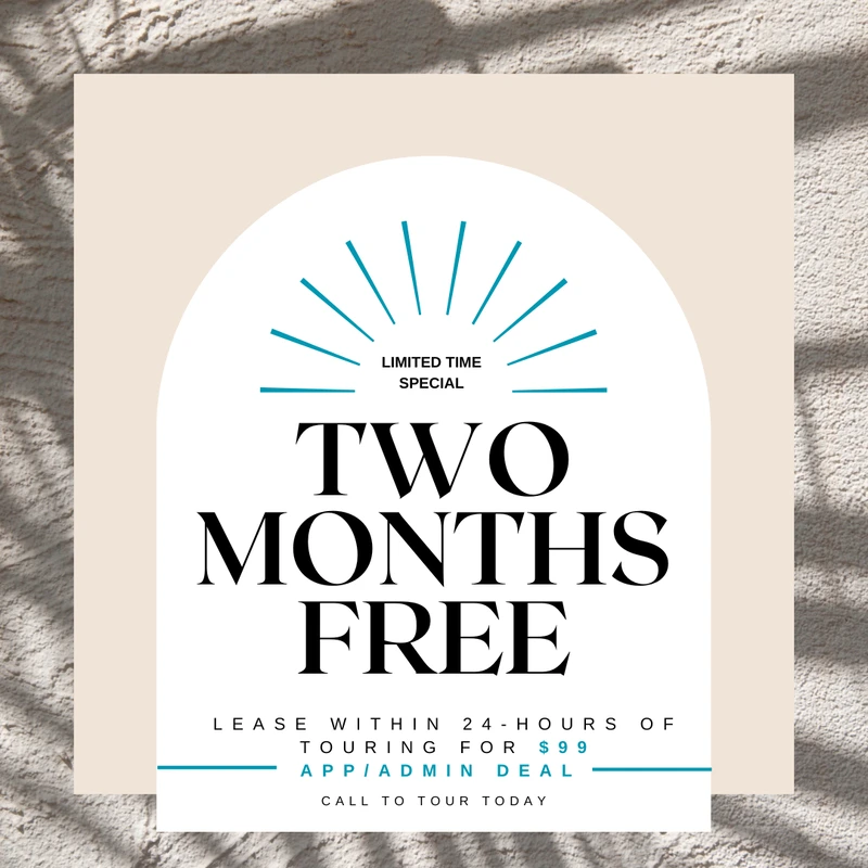 Promotional graphic offering a limited-time special for two months free lease.