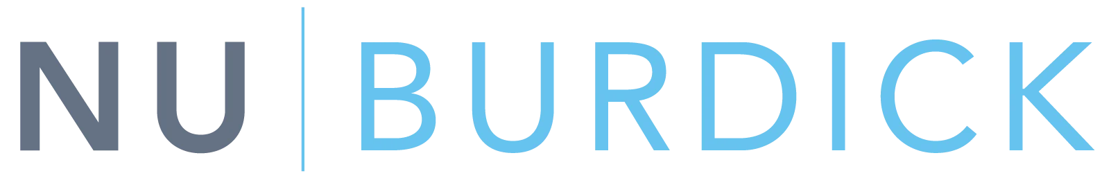 Logo featuring the words 'NU BURDICK' in a stylized design with gray and light blue colors.