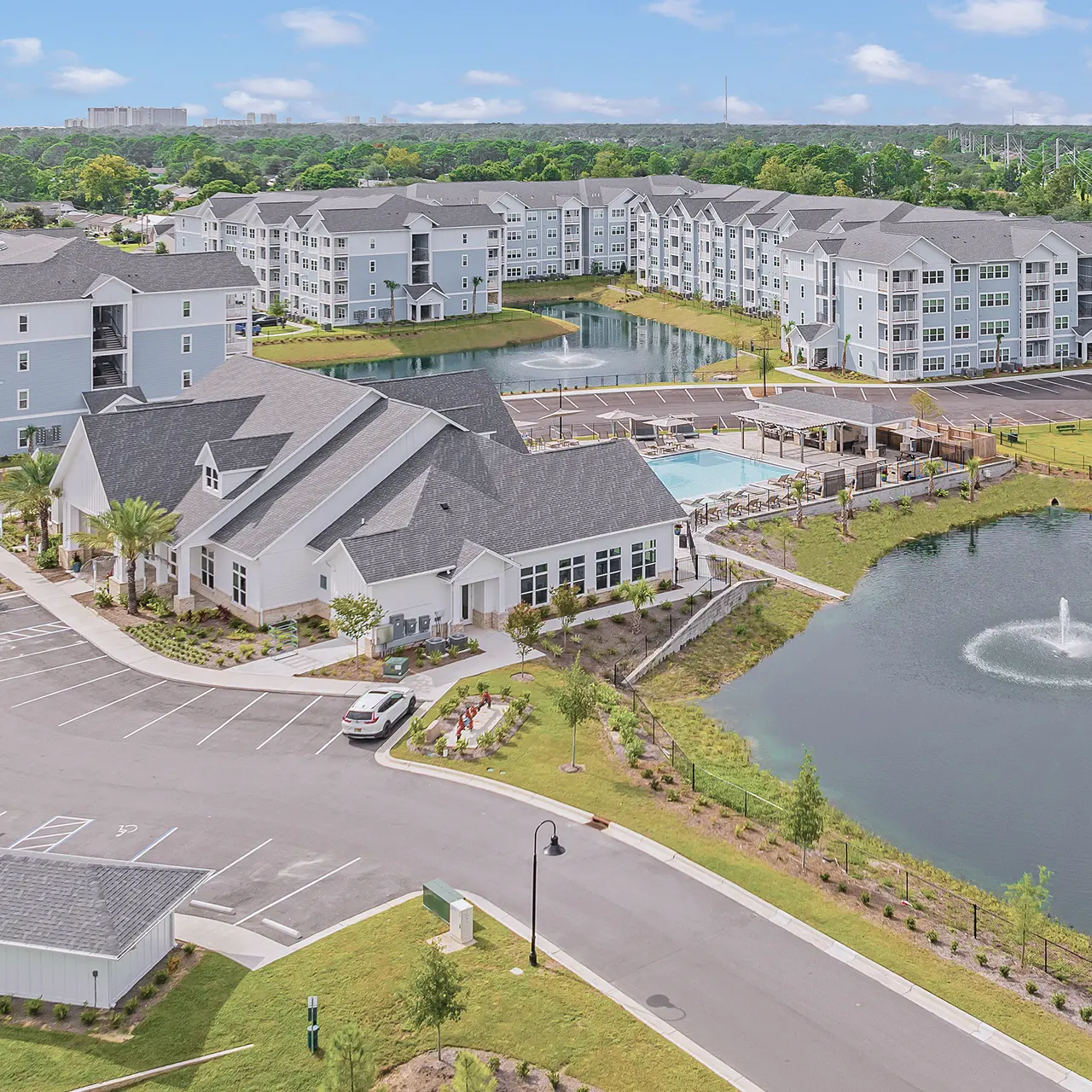 overview of apartments with two ponds on the property