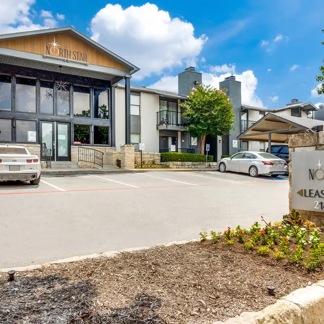 North Star Apartments Leasing Office Exterior and Parking Lot
