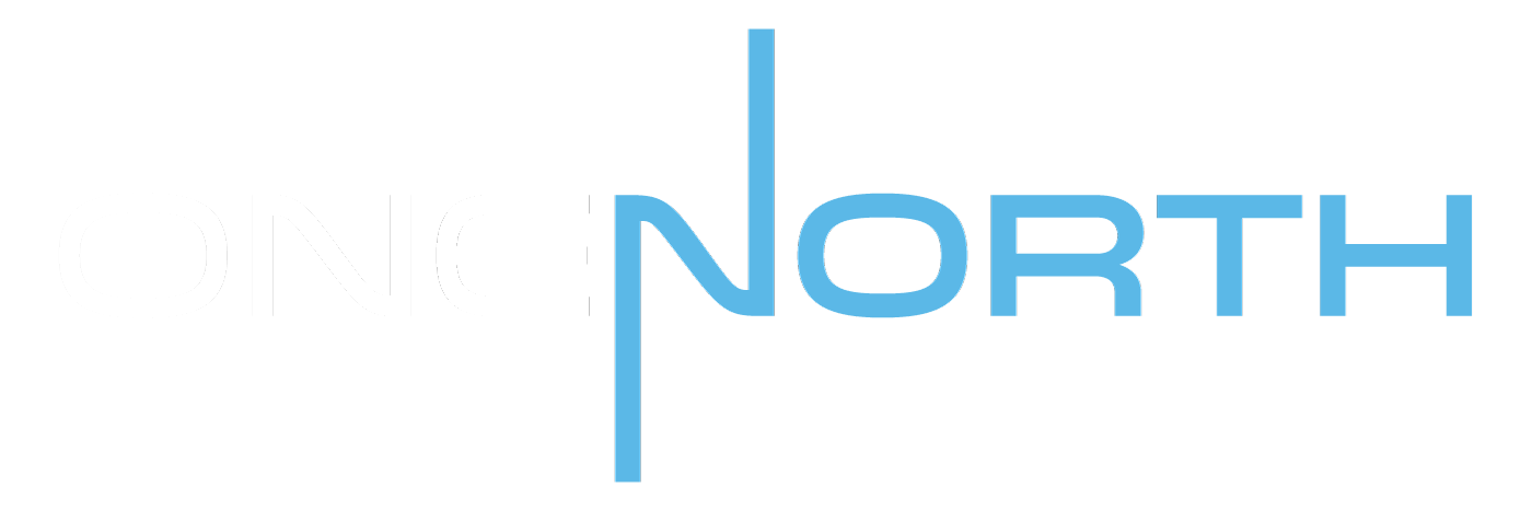 Logo of One North with stylized text and a vertical blue line between "One" and "North."