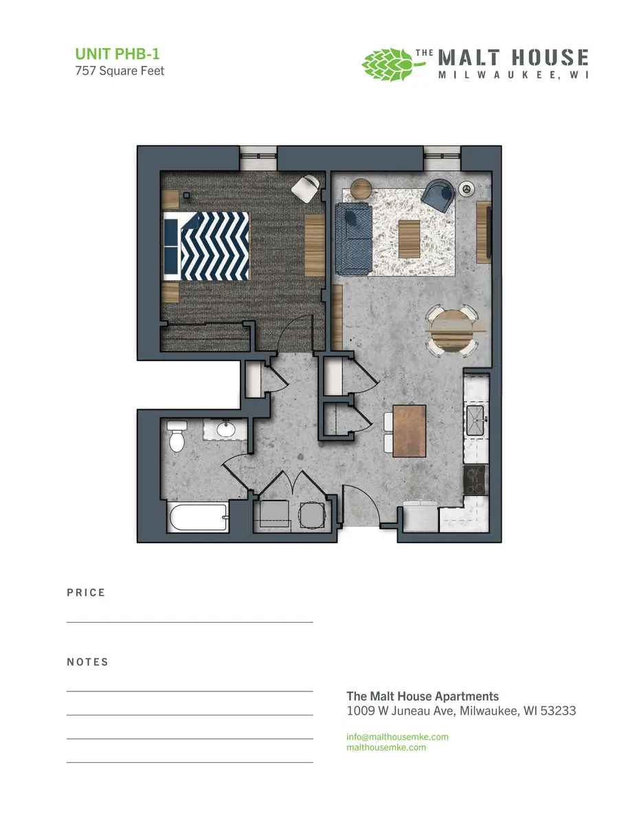 Floor Plan of Unit PHB-1 Floor plan of an apartment unit labeled PHB-1, displaying layout and dimensions.