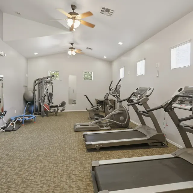 Interior of a home gym featuring exercise equipment