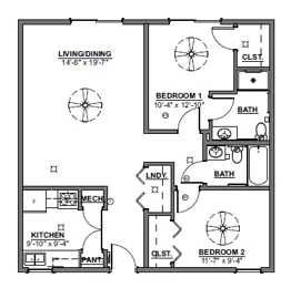 2 bedroom, 2 bathroom