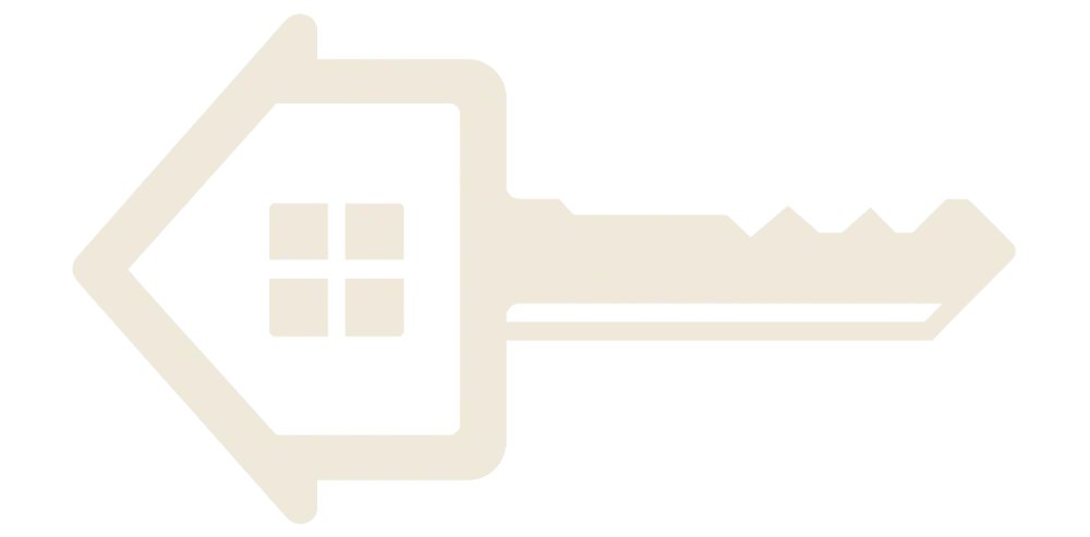 An illustration of a key shaped with an arrow pointing left, and a window symbol integrated into the key's design.