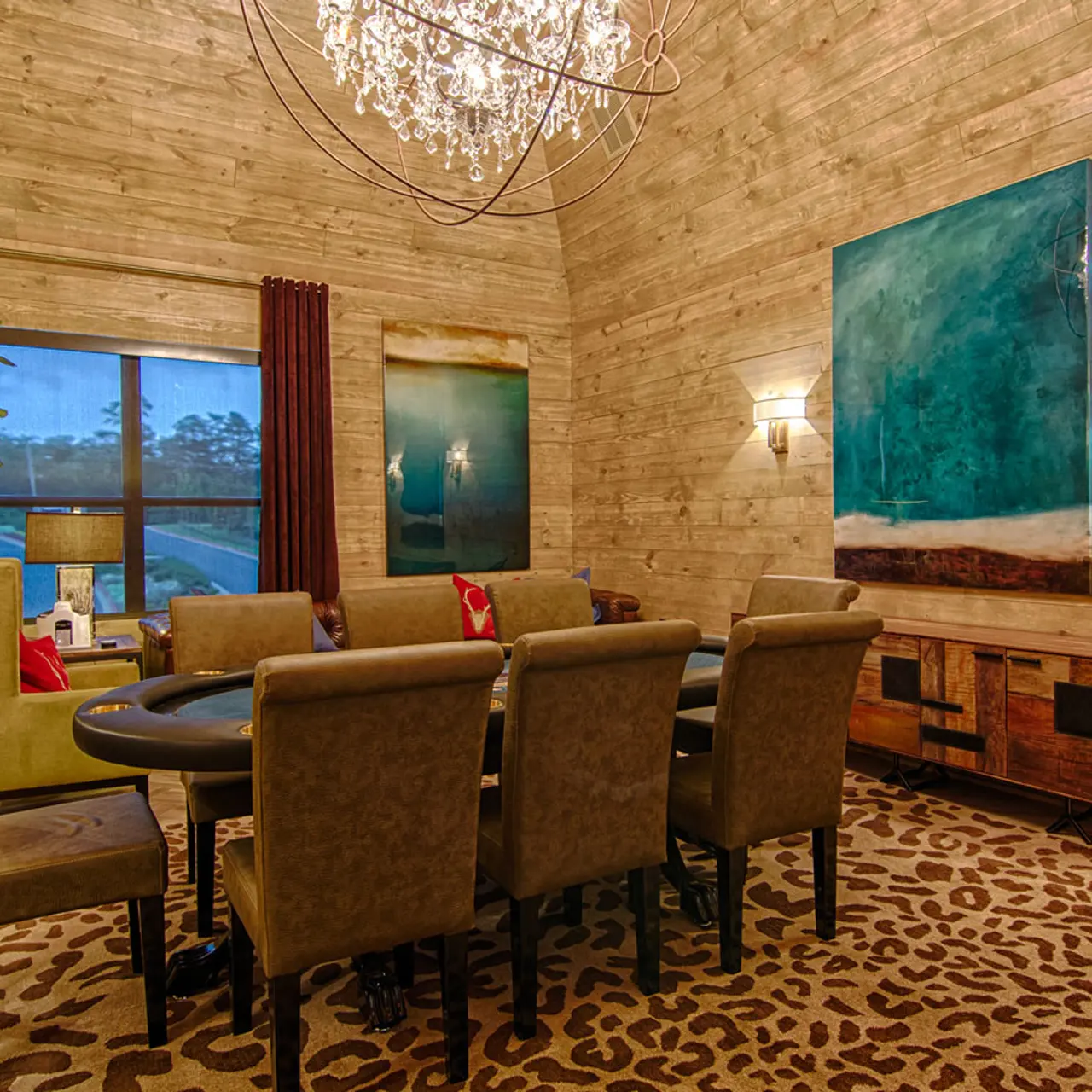 The Pointe Brodie Creek Apartments features a Poker Lounge, complete with poker chips, cards, and a card shuffler.