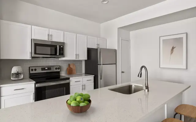 A gourmet kitchen in Legacy North, Plano apartments for rent.