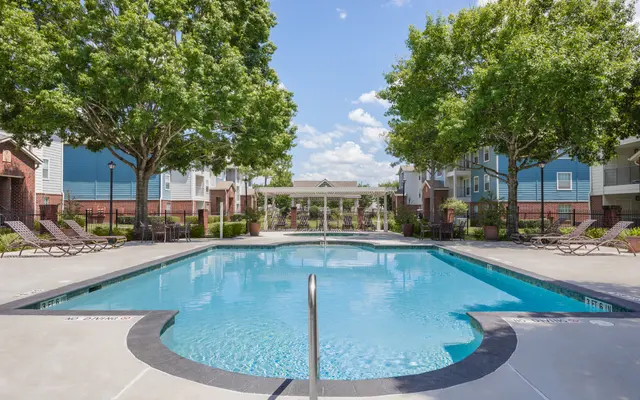 Pool with swimming pool lounge chairs - Resort, Hotel, Building