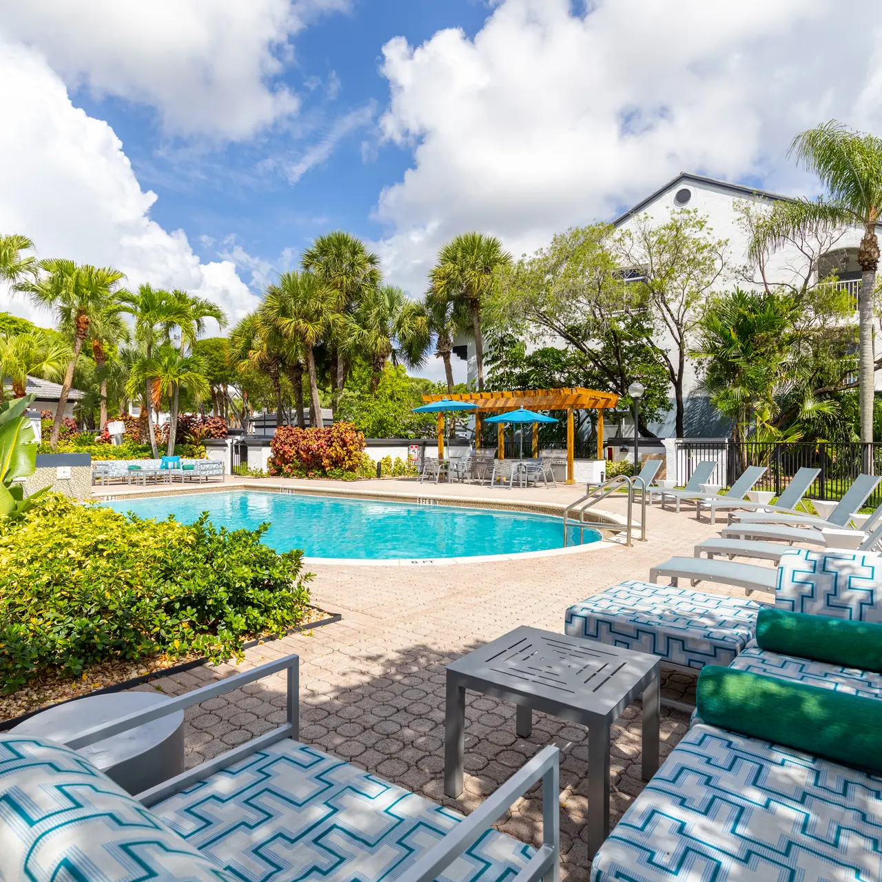 pool deck with outdoor furniture
