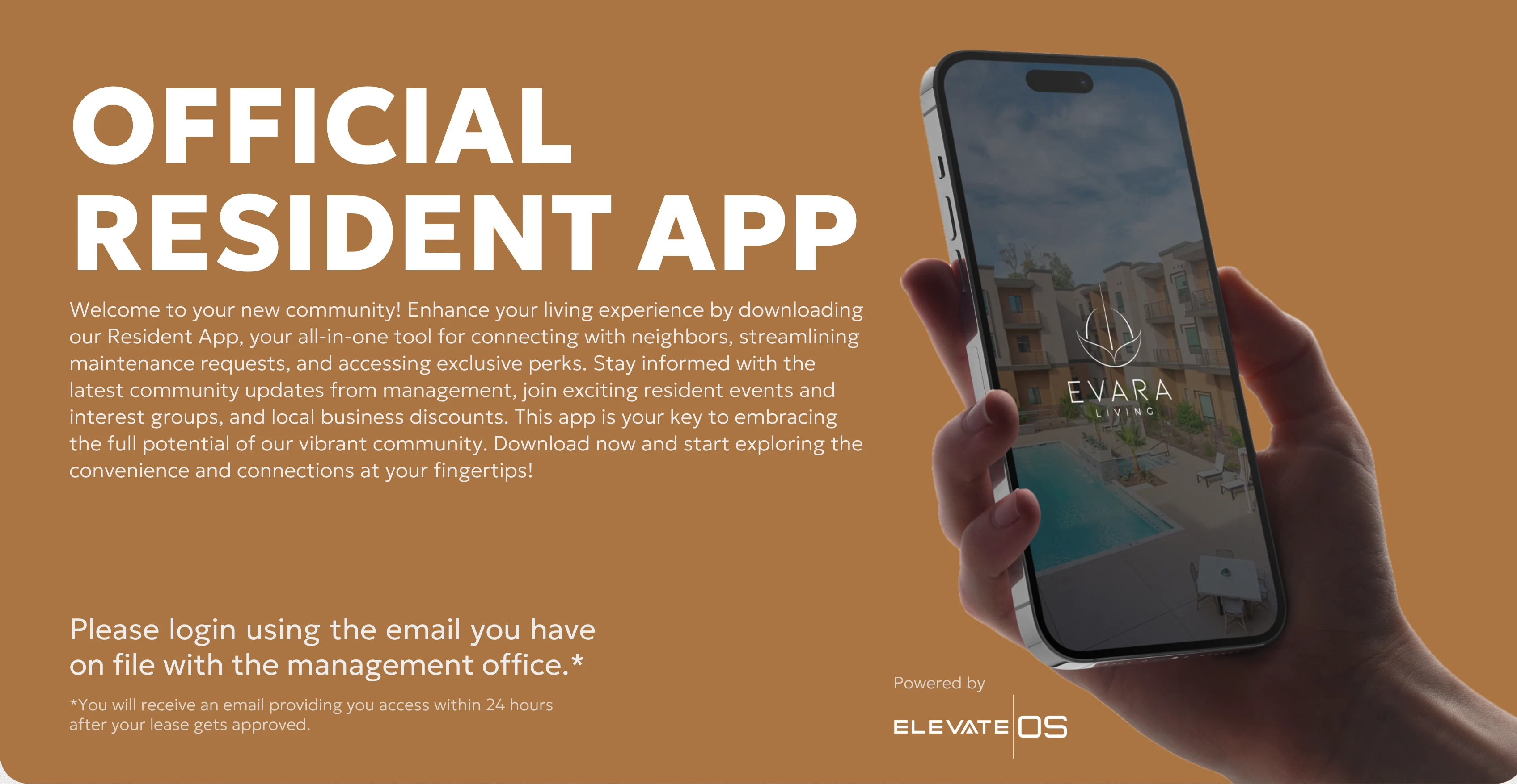 Official Resident App Introduction Promotional image for the Official Resident App featuring a mobile phone displaying an app interface.