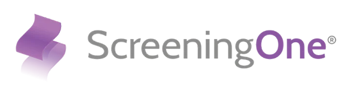 ScreeningOne Logo Logo of ScreeningOne featuring a stylized ribbon graphic and the word 'ScreeningOne' in gray and purple text.