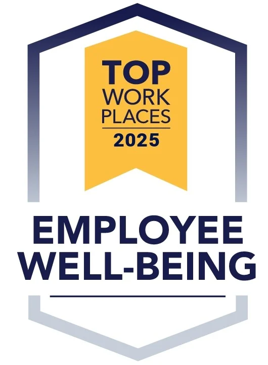 Award badge for Top Work Places 2025 focusing on Employee Well-Being.