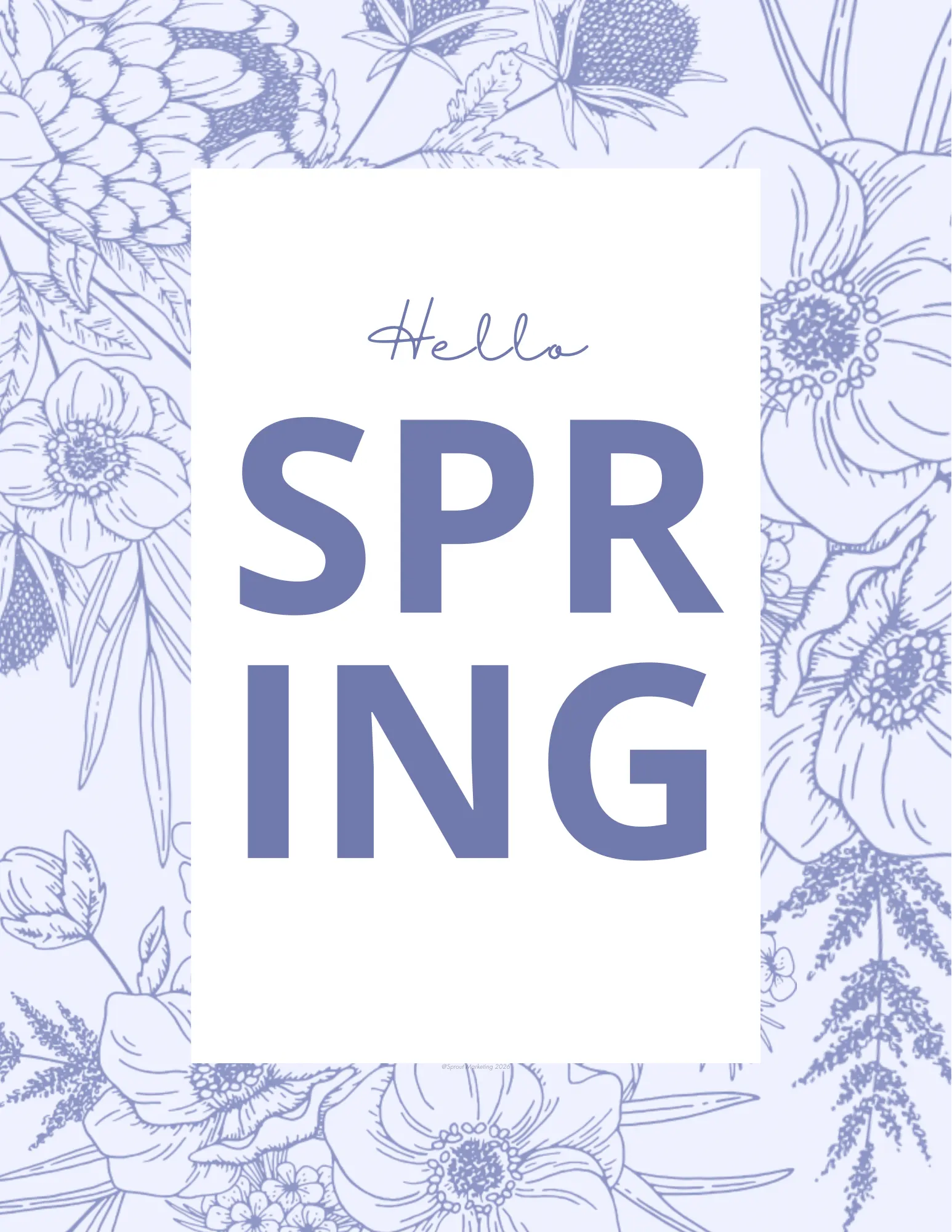 A spring-themed greeting card with a floral background and bold text saying 'Hello SPRING'.