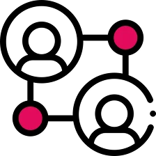 An abstract icon representing network connections with circles and lines connecting various points.