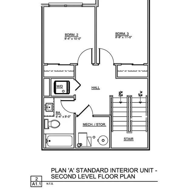 A floor plan of a second-level interior unit, detailing rooms and dimensions.