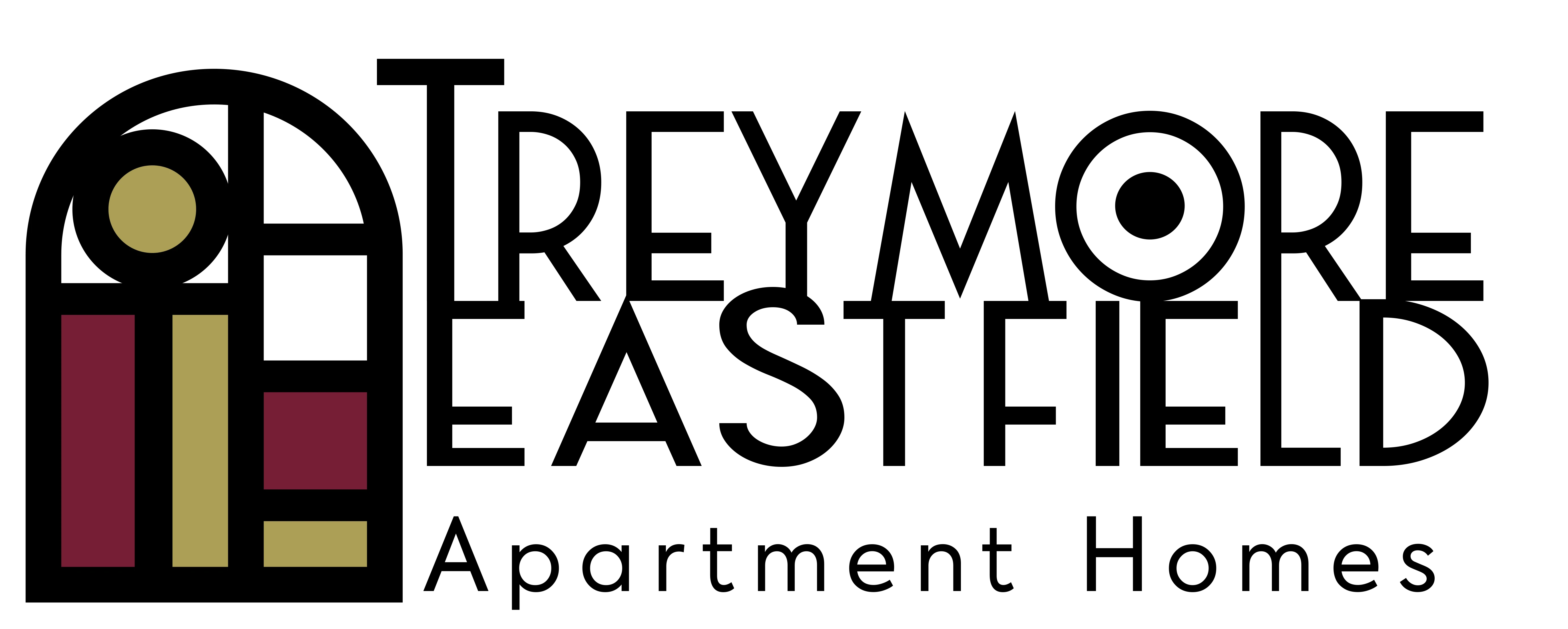 Logo for Treymore Eastfield Apartment Homes featuring stylized architectural elements with the text prominently displayed.