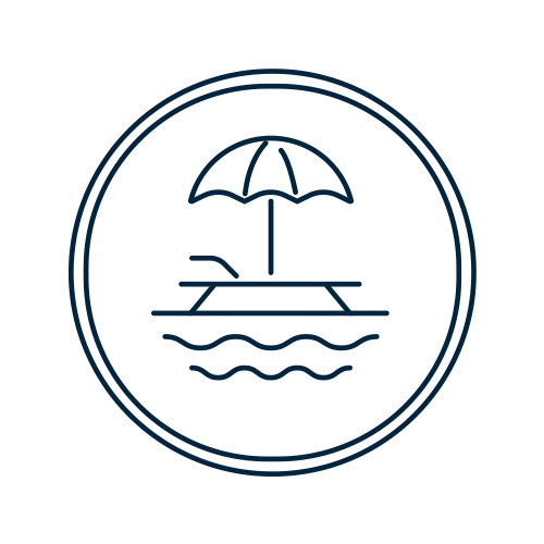 An illustration of a swimming pool with a beach umbrella