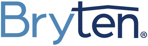 Logo of Bryten, featuring a stylized text in light blue and dark blue colors.