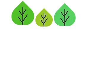 Logo for Aspen Forest Apartment Homes featuring three green trees and stylized buildings.