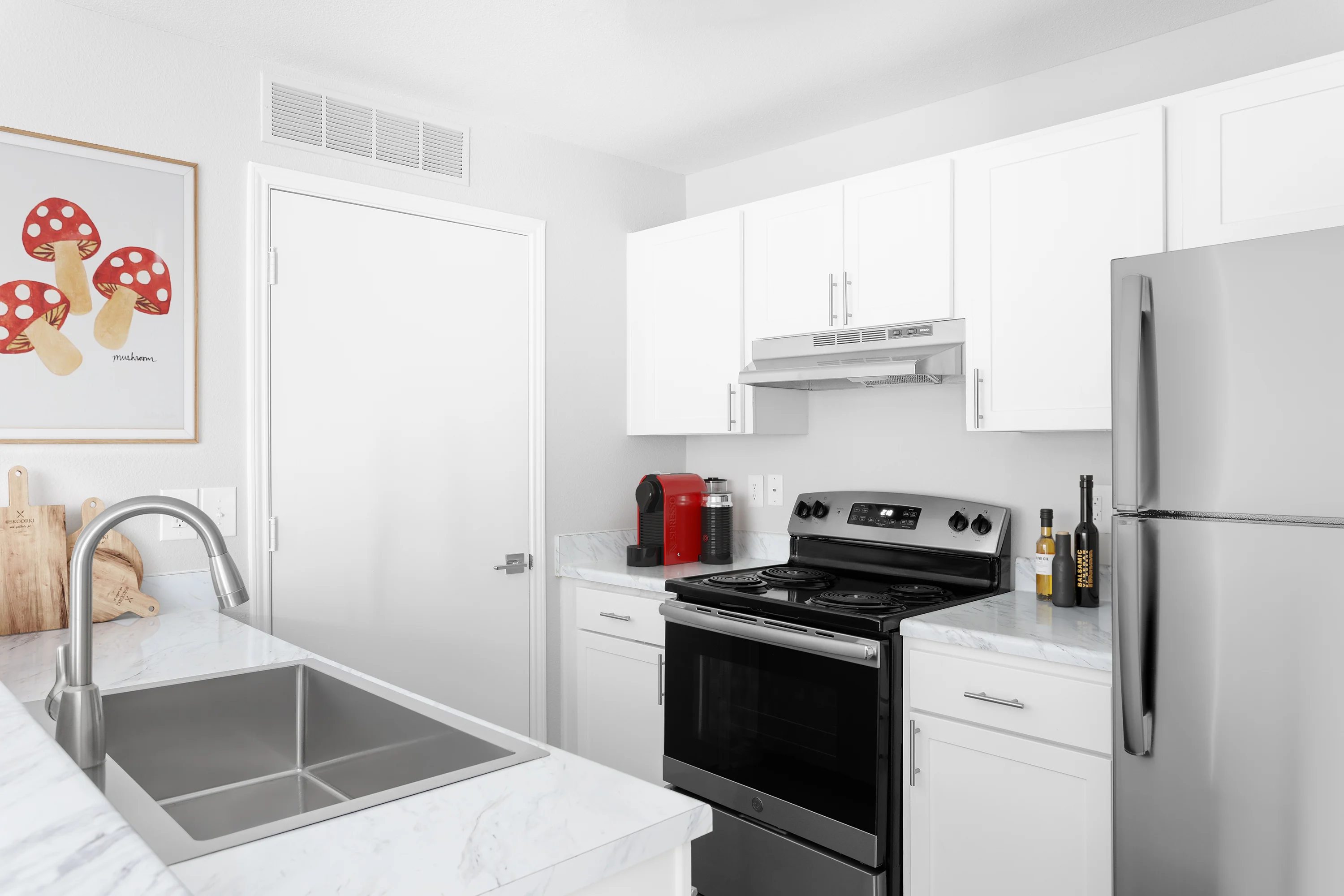 fully equipped kitchen area and kitchen cabinets - Refrigerator, Appliance, Indoors