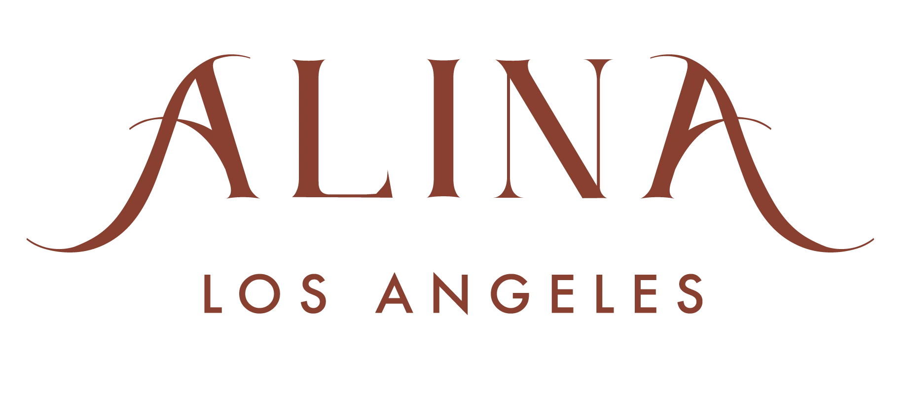 Logo of Alina Los Angeles featuring stylized typography in red on a white background.
