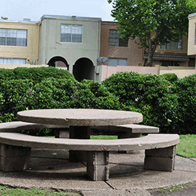 Garland Oaks Apartments - Grass, Bench, Furniture