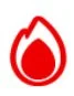 A stylized flame icon in red and white colors.