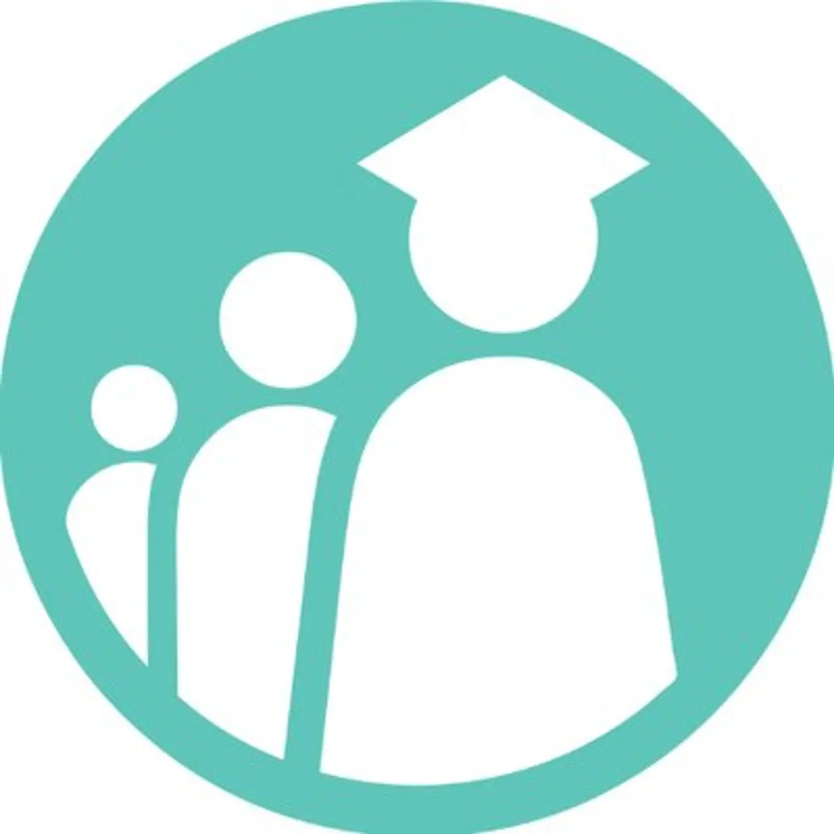 Education Icon A stylized icon depicting three figures, with the largest figure wearing a graduation cap, representing education or academic achievement.