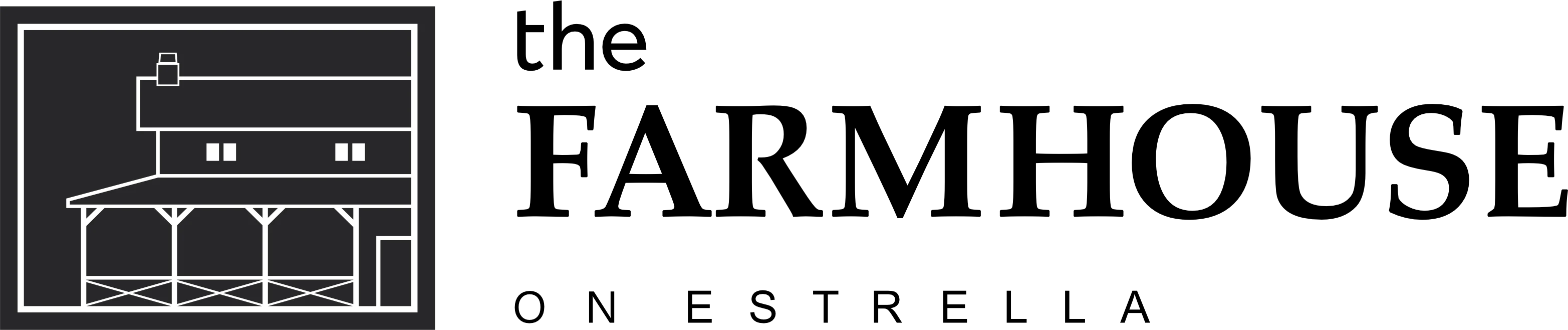 Logo of The Farmhouse on Estrella featuring a house illustration and text.
