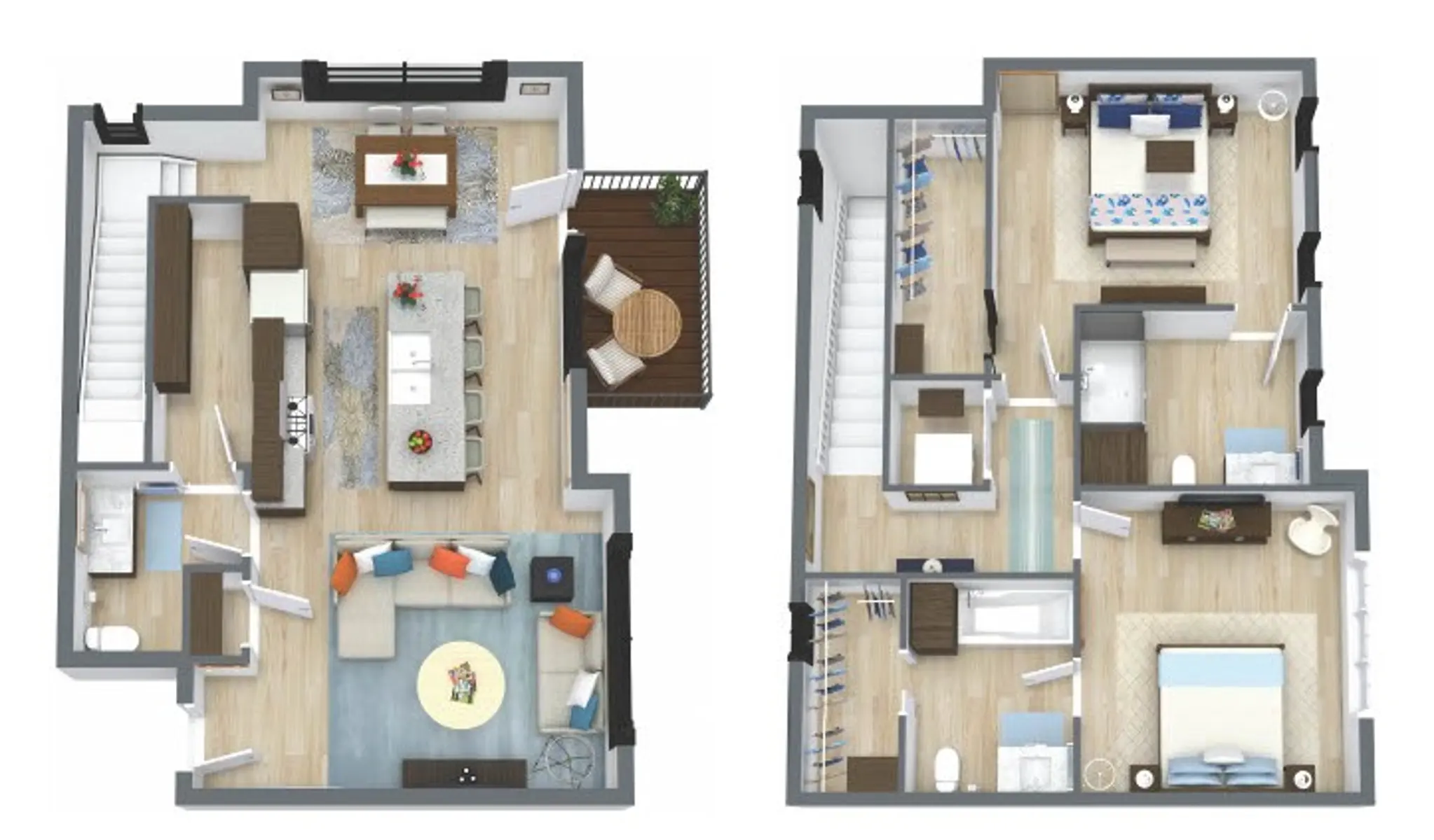 Top-down view of a detailed architectural floor plan showing the layout of a two-story residence.