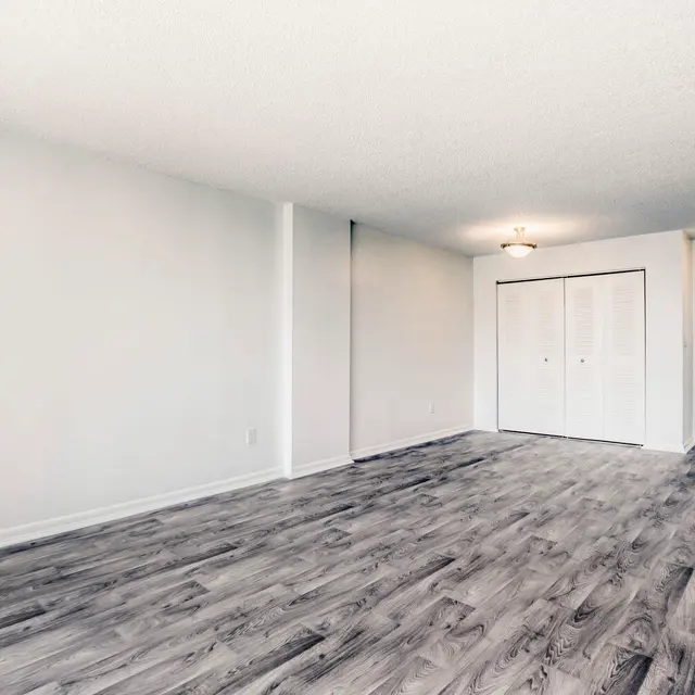 Empty Apartment Living Room Empty living room with light-colored walls and wooden flooring